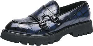 Men's Slip-On Patent Leather Platform Loafers with Double Buckle,Classic Non-Slip Penny Loafers Dress Driving Moccasins Casual Fashion Boat Shoes