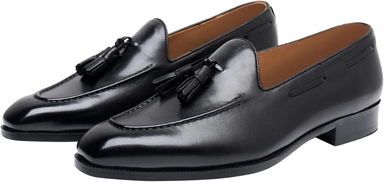 Mens Tassel Loafers Dress Casual Slip On Shoes Genuine Leather Prom Suit Shoes Wedding Business Penny Loafers Fashion Mocasines Tuxedo Shoes for Men