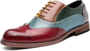 Mens Two Tone Leather Lace Up Brogue Oxford Shoes Classic Wingtip Loafers Low Top Flat Party Formal Business Derby Dress Shoes