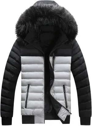 Mens Winter Jacket Warm Down Jacket Full Zip Puffer Jacket Quilted Insulated Jacket with Hood for Business