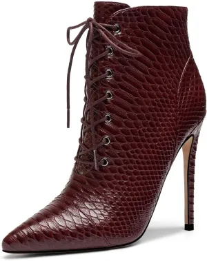 Mettesally Women's Pointed Toe High Heel Ankle Boots Lace Up Booties Stiletto Zipper Party Dress Shoes