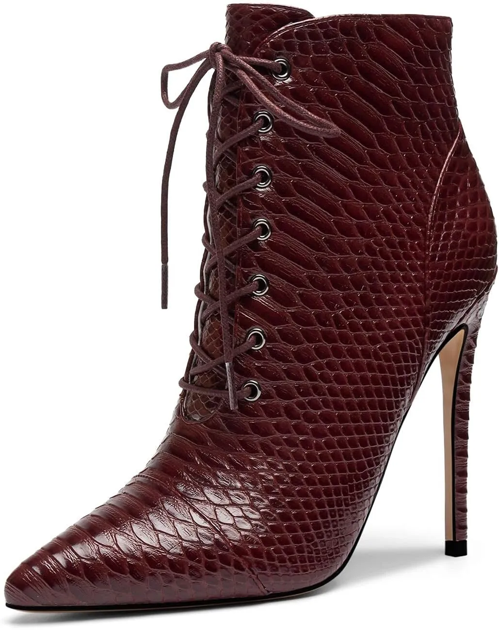 Mettesally Women's Pointed Toe High Heel Ankle Boots Lace Up Booties Stiletto Zipper Party Dress Shoes