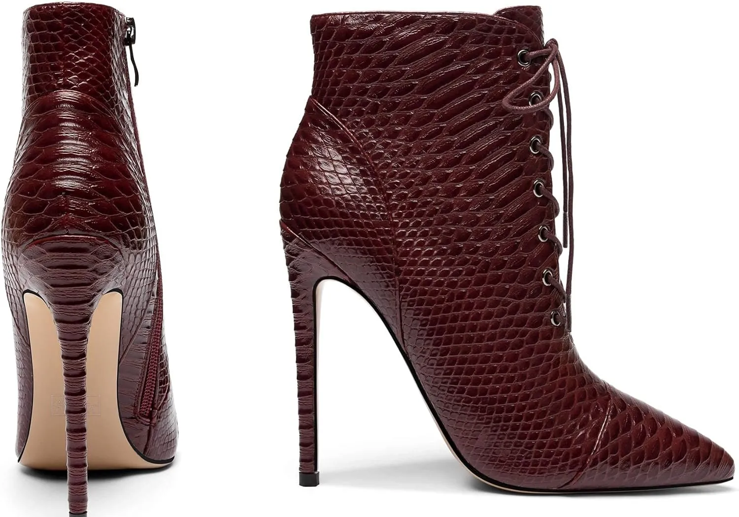 Mettesally Women's Pointed Toe High Heel Ankle Boots Lace Up Booties Stiletto Zipper Party Dress Shoes