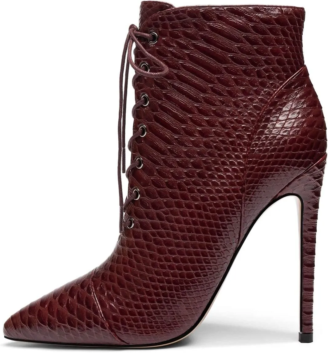 Mettesally Women's Pointed Toe High Heel Ankle Boots Lace Up Booties Stiletto Zipper Party Dress Shoes