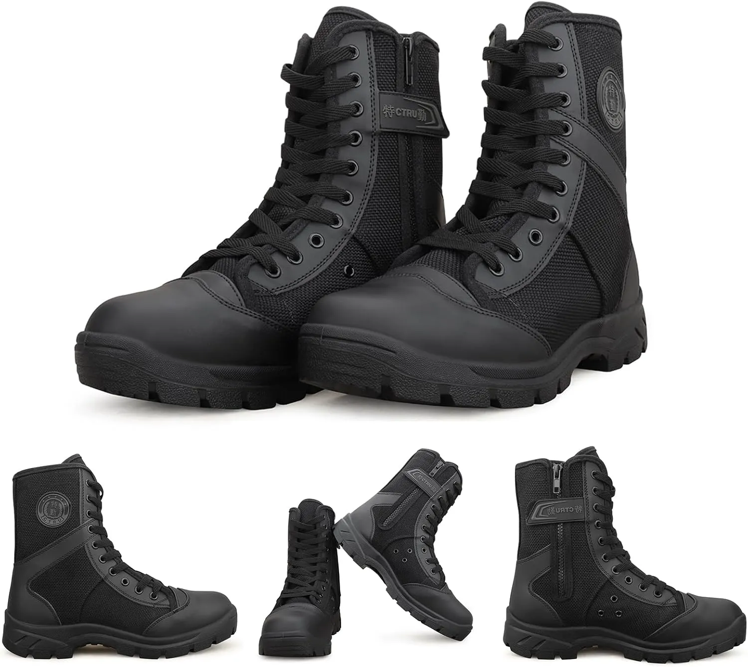 Military Boots for Men Side Zipper Tactical Boots Durable Duty Boots Breathable Work Boots Walk Boots Casual Boots Security Boots Desert Boots Combat Boots