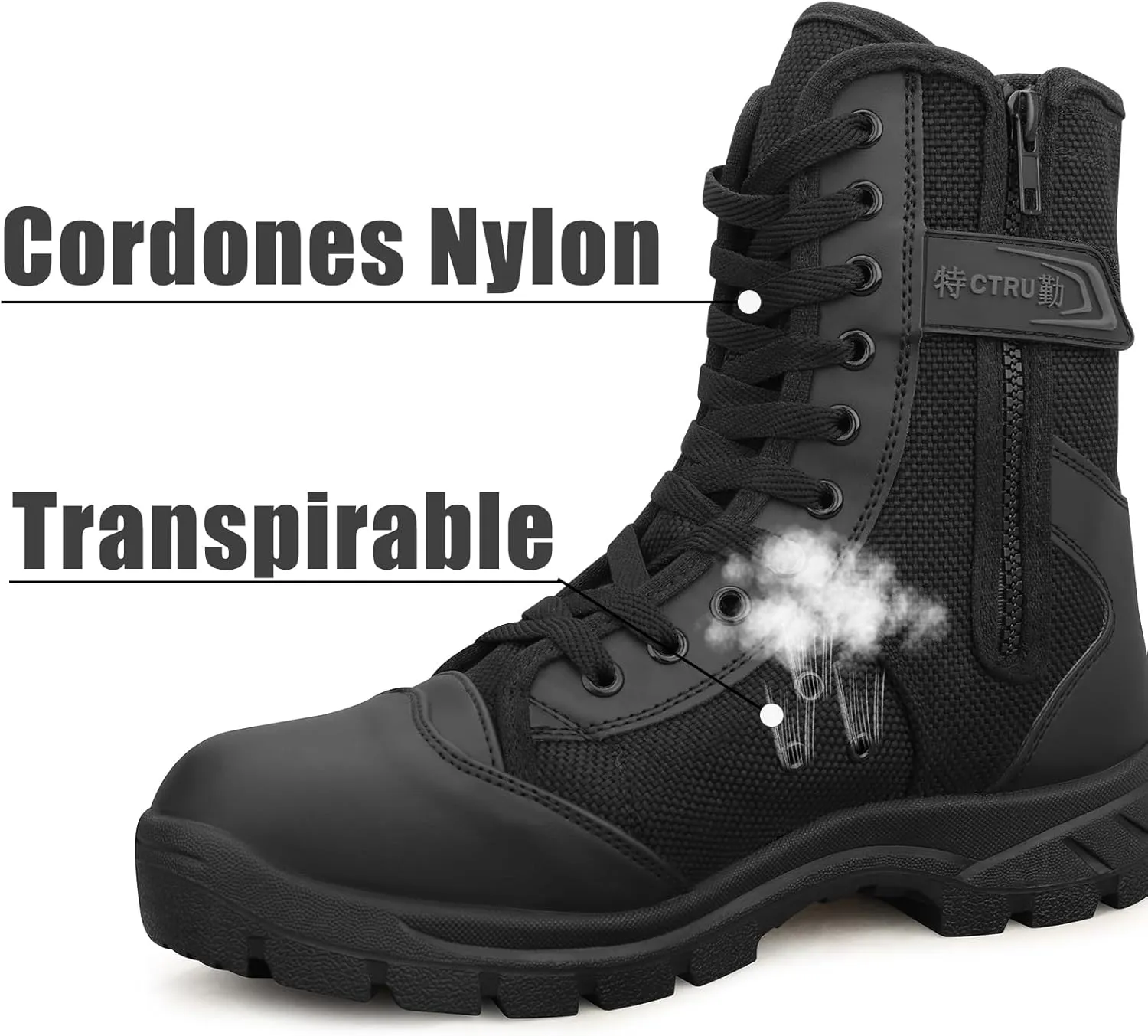 Military Boots for Men Side Zipper Tactical Boots Durable Duty Boots Breathable Work Boots Walk Boots Casual Boots Security Boots Desert Boots Combat Boots