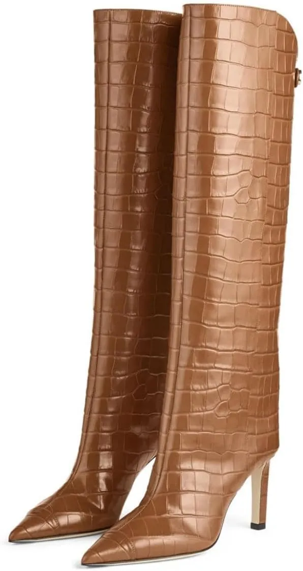 Milooey shoes Women's Pointed Toe Knee High Boots Sexy Stiletto High Heel Long Boots Button Pull On Fall Winter Warm Shoes Size 4-16 Us