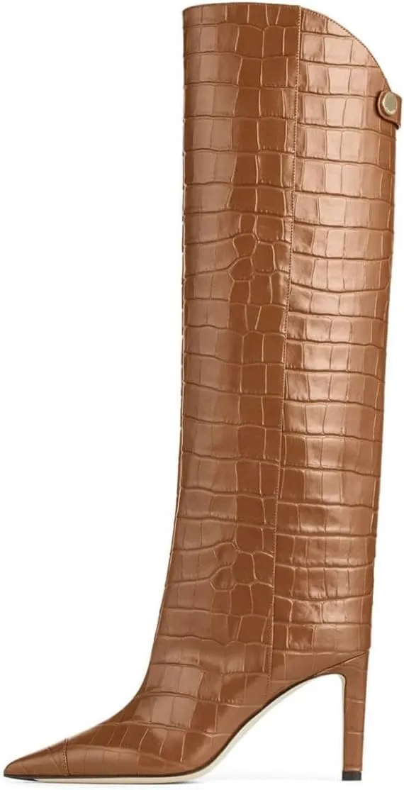 Milooey shoes Women's Pointed Toe Knee High Boots Sexy Stiletto High Heel Long Boots Button Pull On Fall Winter Warm Shoes Size 4-16 Us
