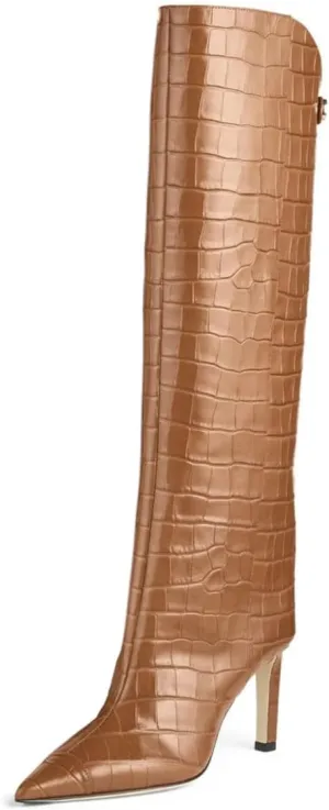 Milooey shoes Women's Pointed Toe Knee High Boots Sexy Stiletto High Heel Long Boots Button Pull On Fall Winter Warm Shoes Size 4-16 Us