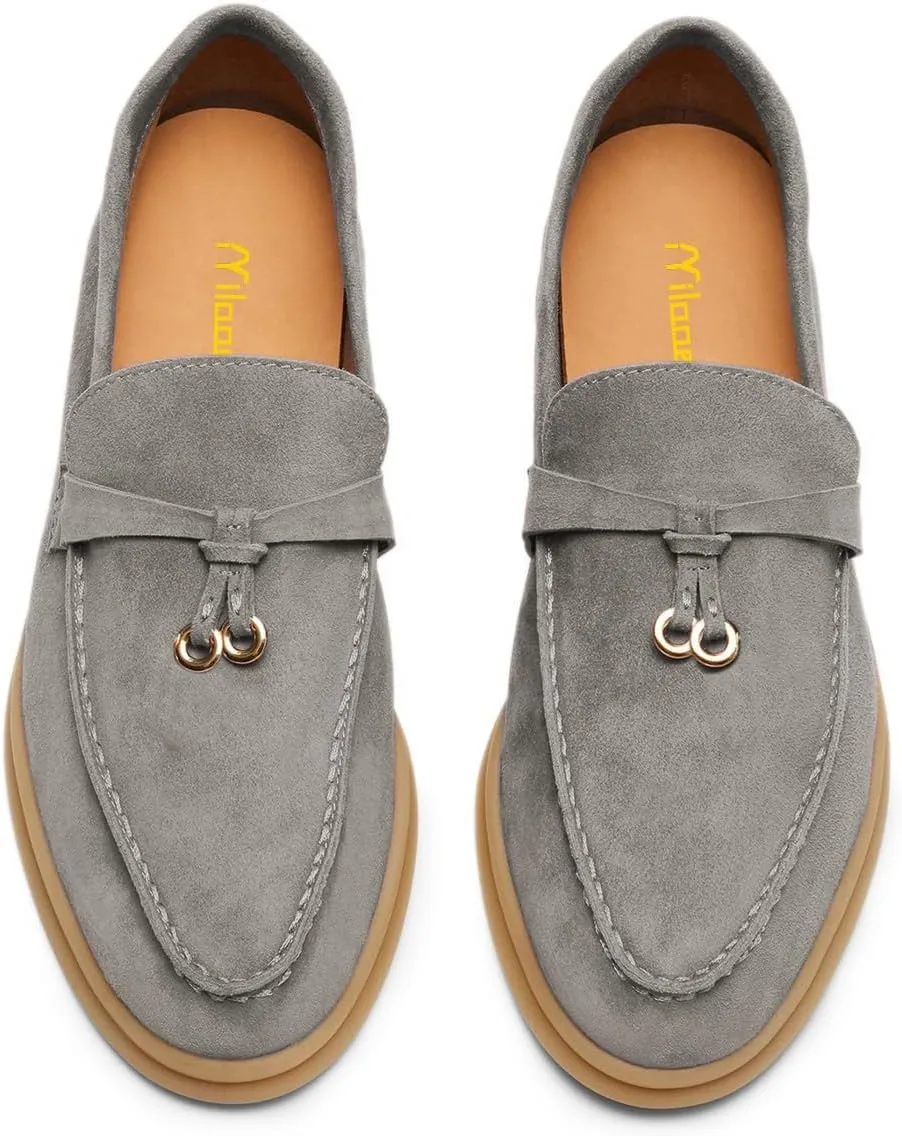 Milooey shoes Women's Round Toe Flat Loafers Comfort Slip On Moccasins Lightweight Driving Penny Loafer Casual Dress Walking Shoes Size 4-16 US
