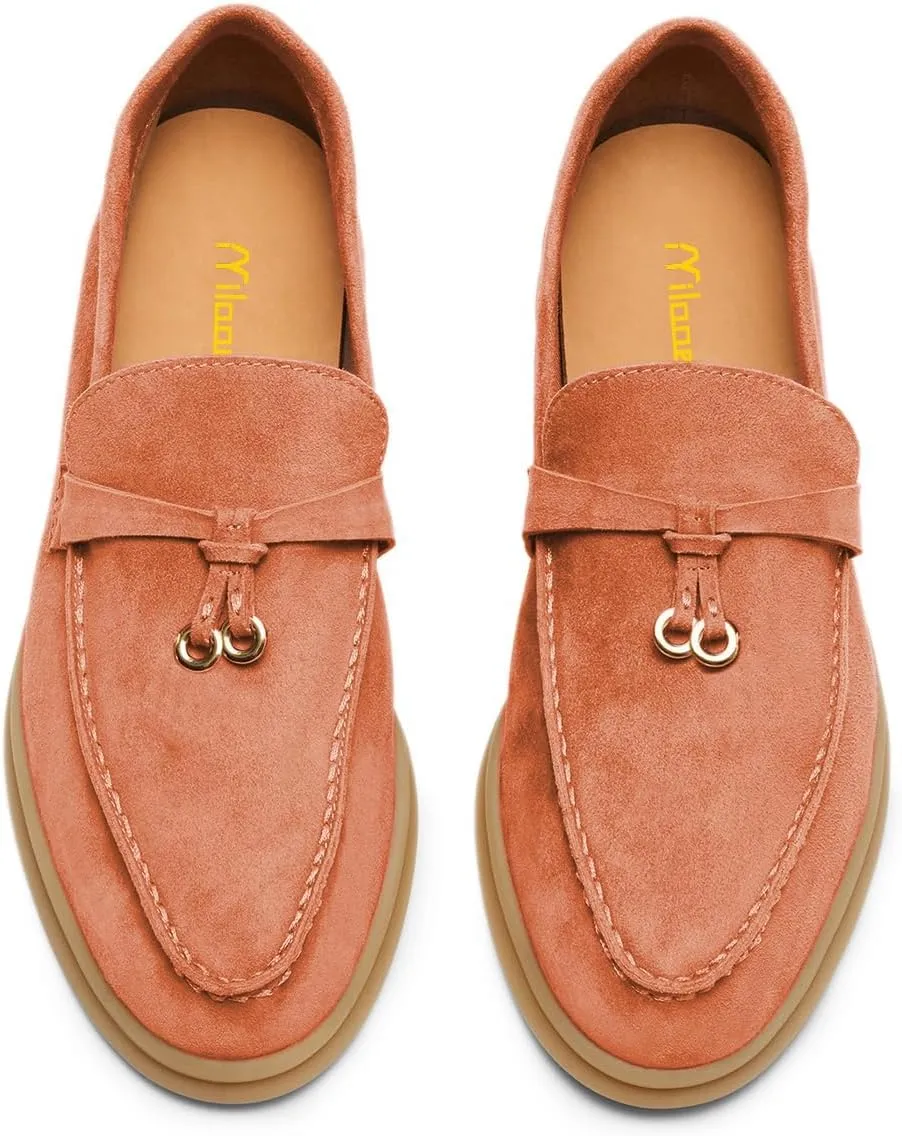 Milooey shoes Women's Round Toe Flat Loafers Comfort Slip On Moccasins Lightweight Driving Penny Loafer Casual Dress Walking Shoes Size 4-16 US