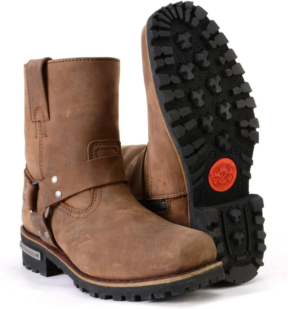 Milwaukee Leather MBL9353 Women’s Crazy Horse Brown Leather Motorcycle Rider Short Harness Boots