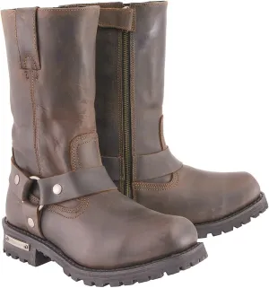 Milwaukee Leather Men's Classic 11-Inch Dark Brown Leather Harness Square Toe Motorcycle Boots MBM9062-12