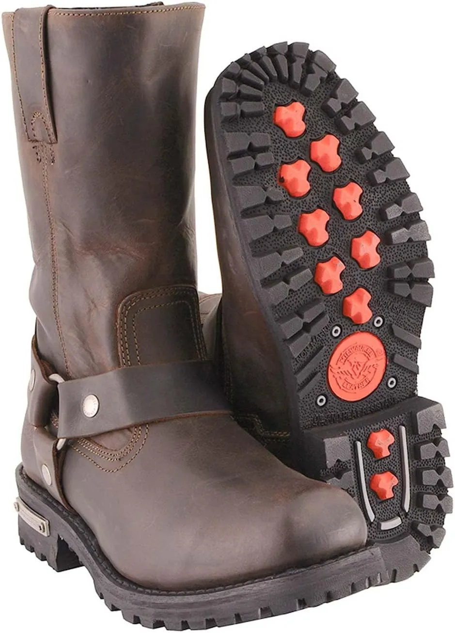 Milwaukee Leather Men's Classic 11-Inch Dark Brown Leather Harness Square Toe Motorcycle Boots MBM9062-12
