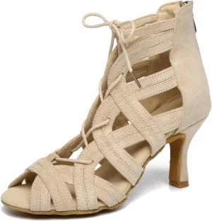Minishion Women's Ballroom Dancing Boots Lace-up Latin Shoes Formal Party Sandals