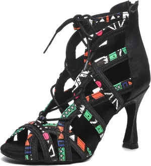 Minishion Women's Ballroom Dancing Boots Lace-up Latin Shoes Formal Party Sandals
