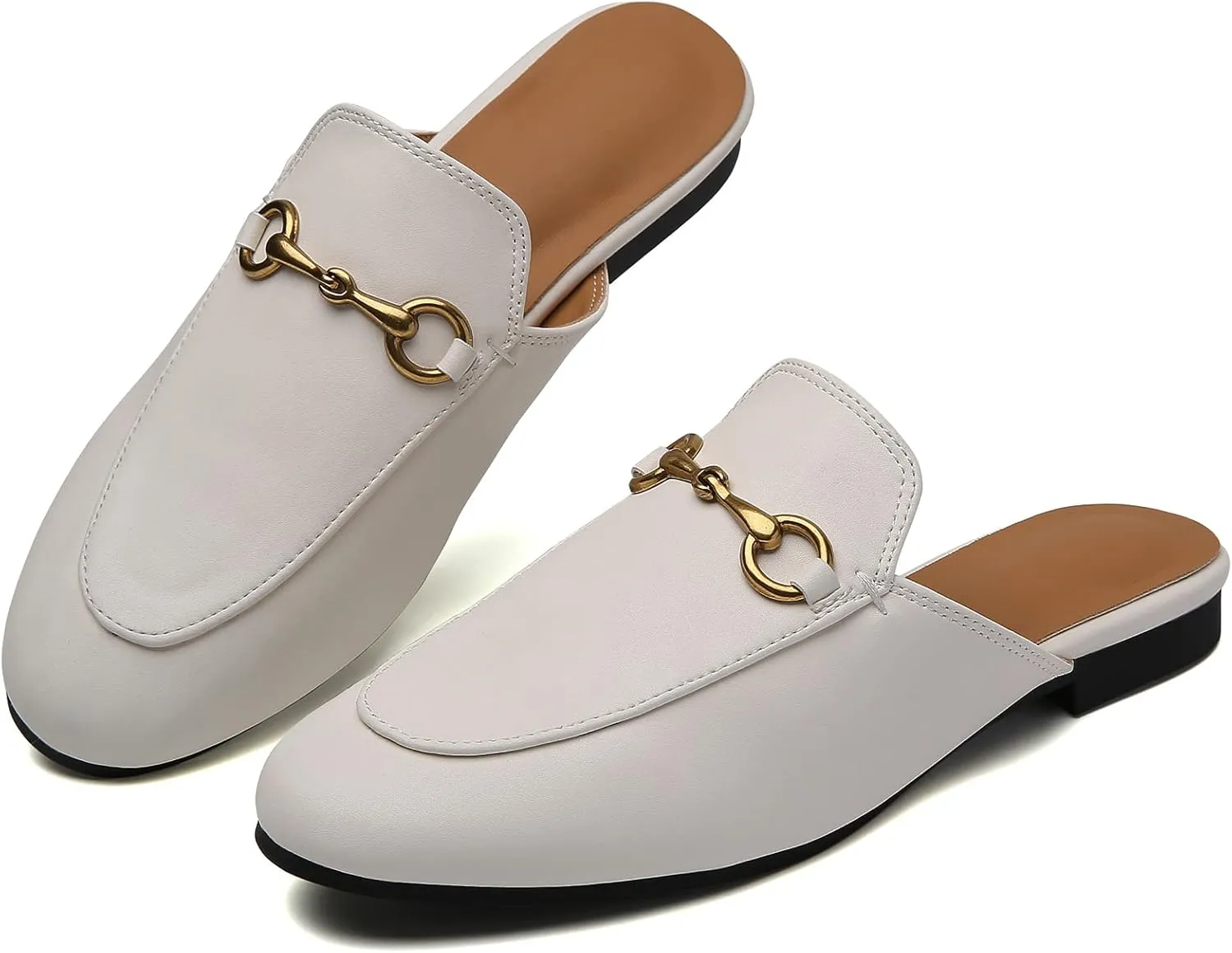 Minorsu Buckle Mules for Women Flats Round Toe Mule Backless Slides Slip On Loafer Shoes