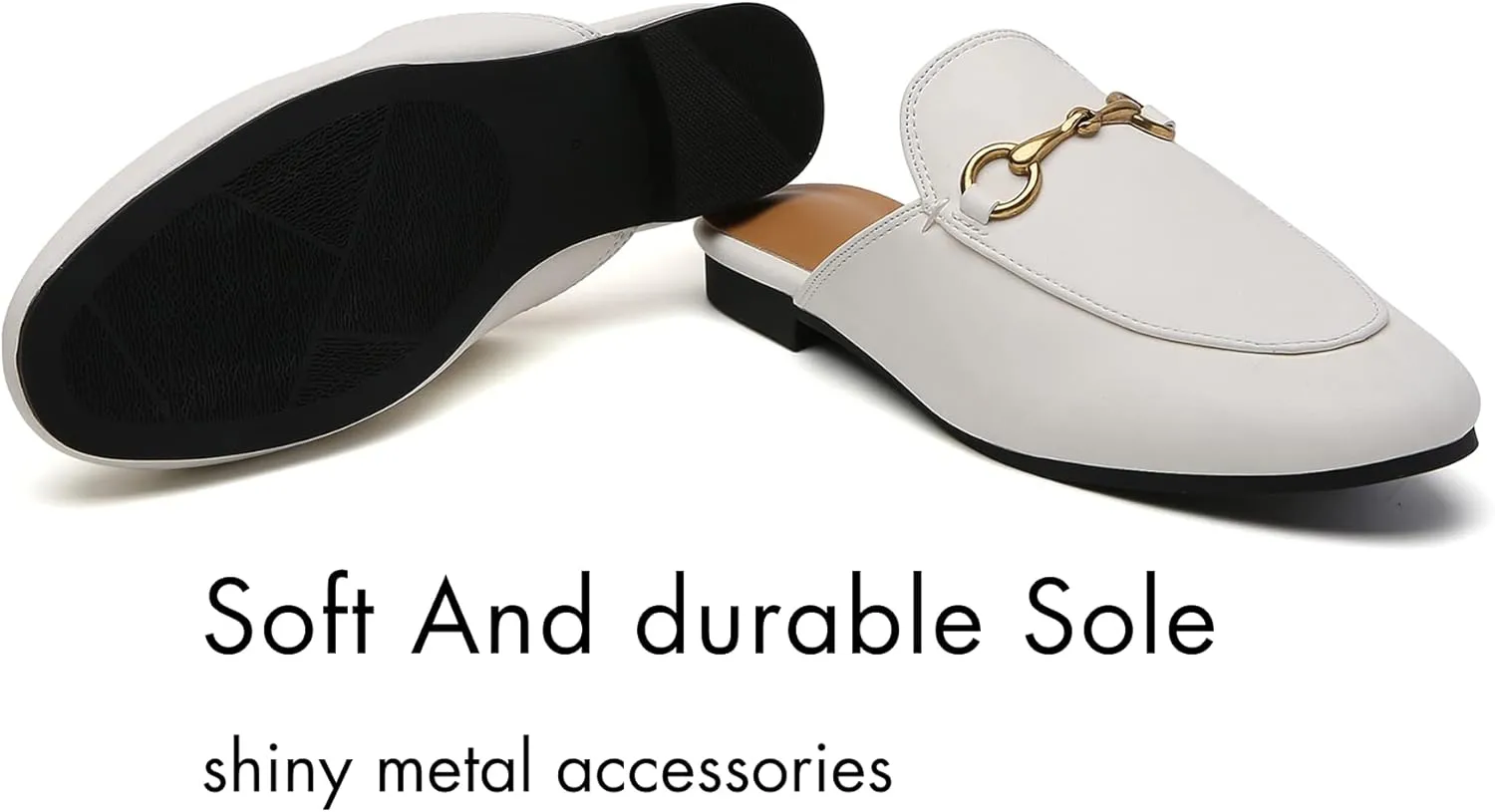 Minorsu Buckle Mules for Women Flats Round Toe Mule Backless Slides Slip On Loafer Shoes