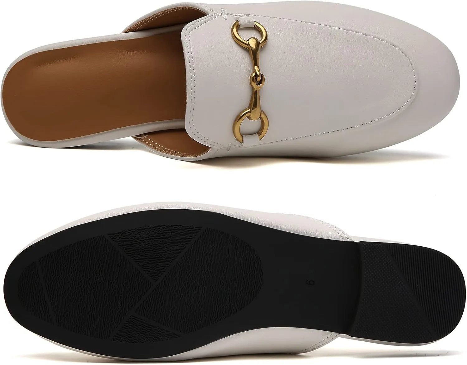 Minorsu Buckle Mules for Women Flats Round Toe Mule Backless Slides Slip On Loafer Shoes
