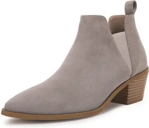 Minshluu Booties for Women Stacked Chunky Heel Ankle Boots Slip on Western Low Heel Chelsea Boots