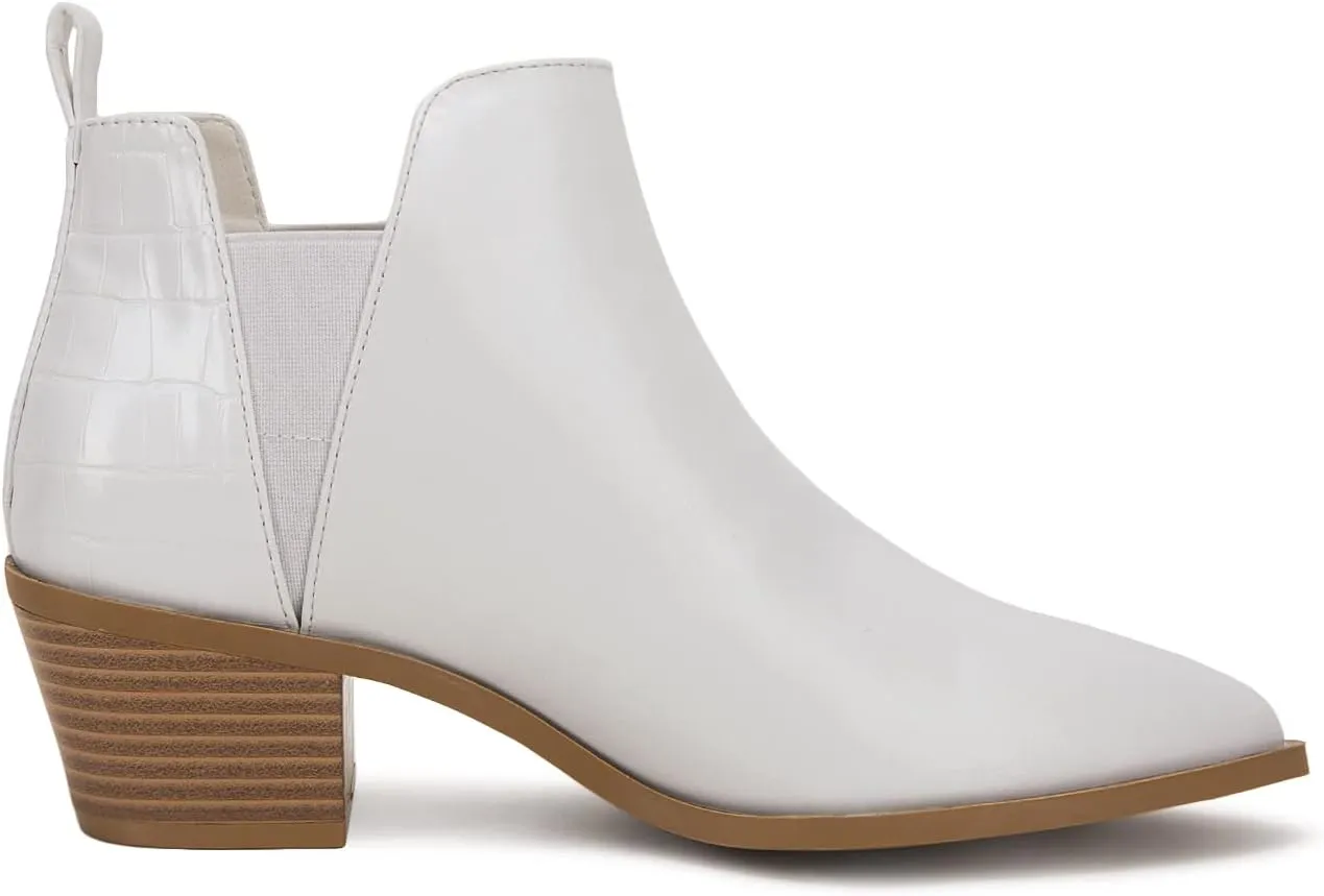 Minshluu Booties for Women Stacked Chunky Heel Ankle Boots Slip on Western Low Heel Chelsea Boots