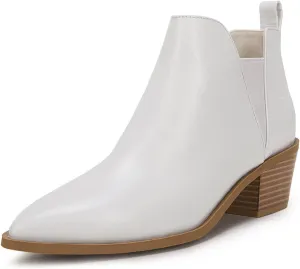 Minshluu Booties for Women Stacked Chunky Heel Ankle Boots Slip on Western Low Heel Chelsea Boots