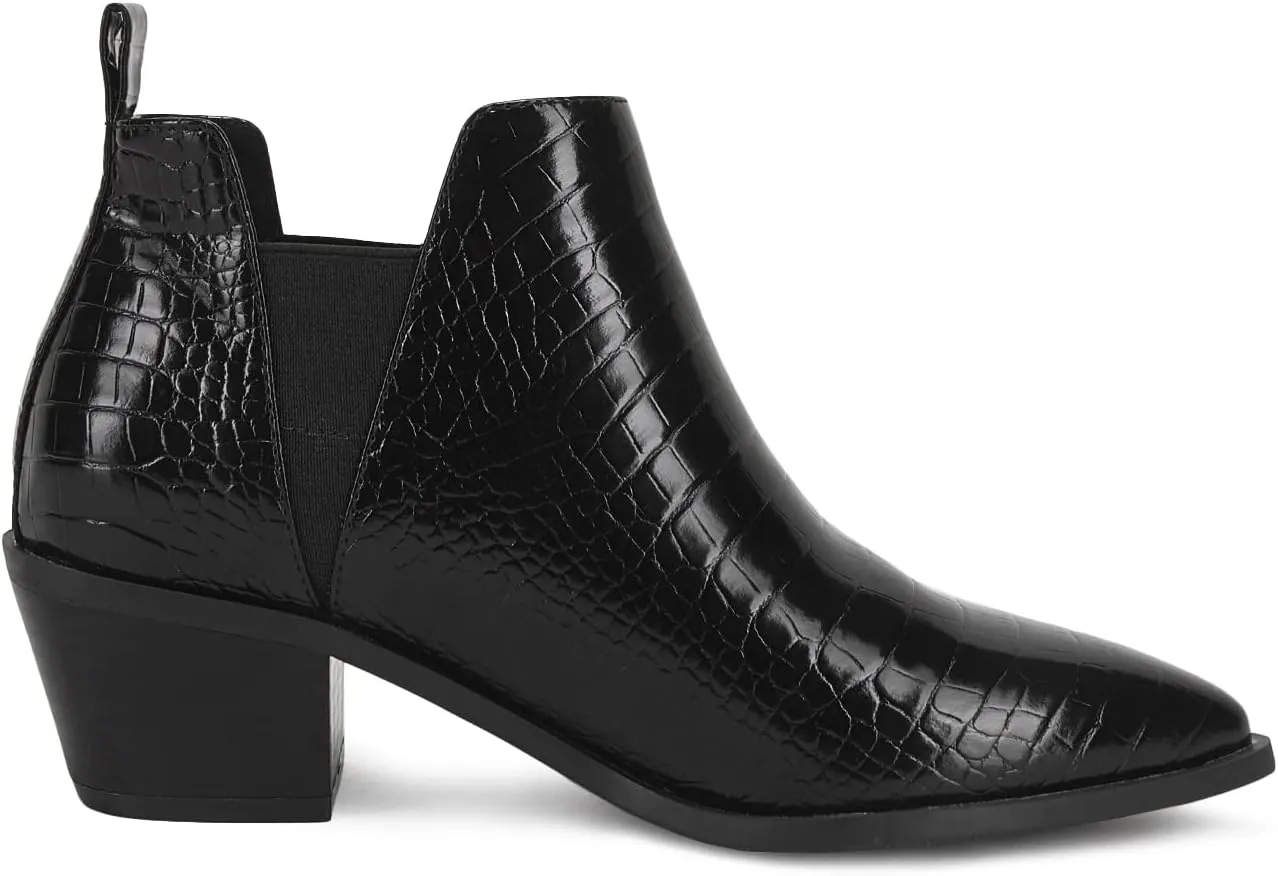 Minshluu Booties for Women Stacked Chunky Heel Ankle Boots Slip on Western Low Heel Chelsea Boots
