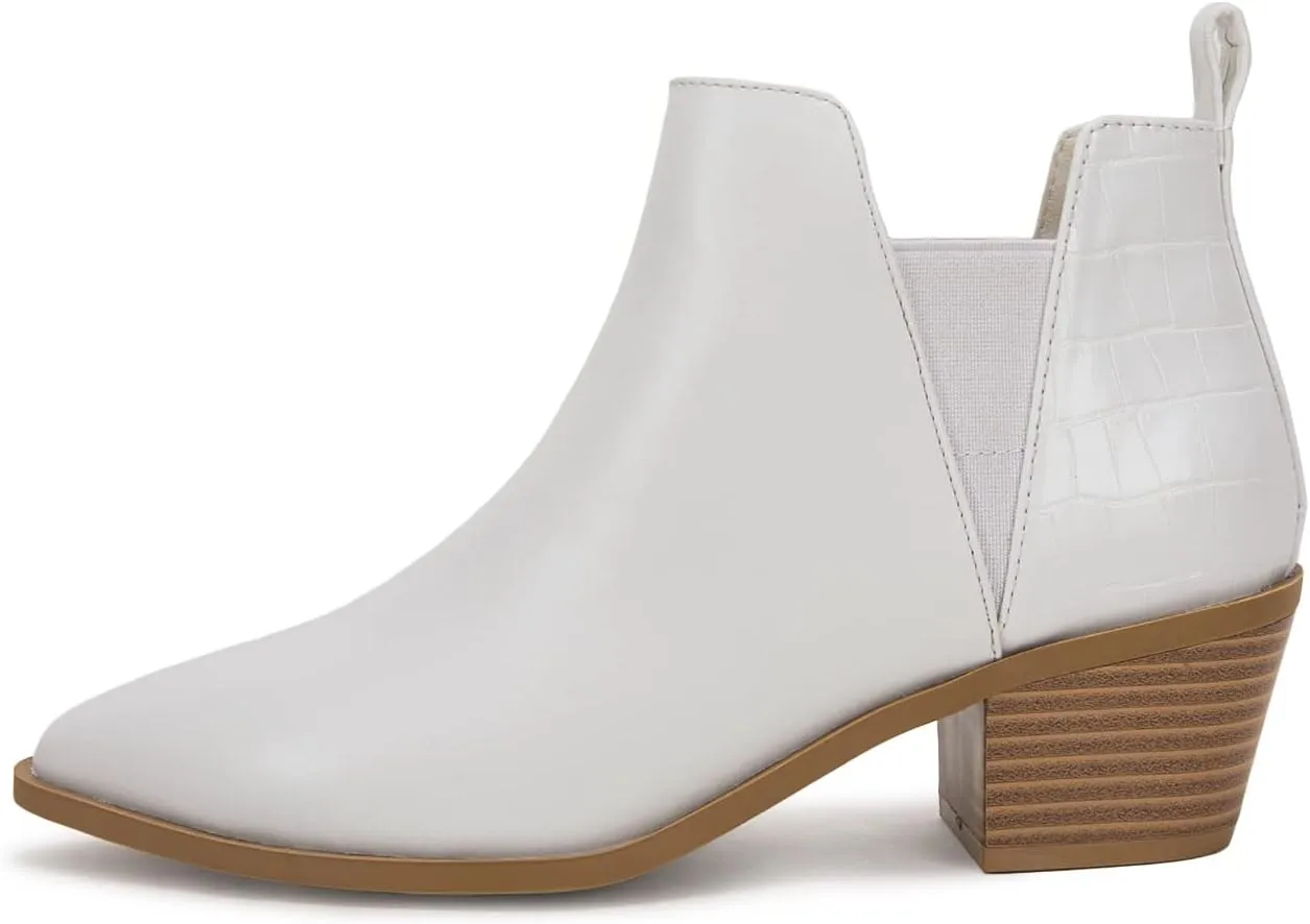 Minshluu Booties for Women Stacked Chunky Heel Ankle Boots Slip on Western Low Heel Chelsea Boots