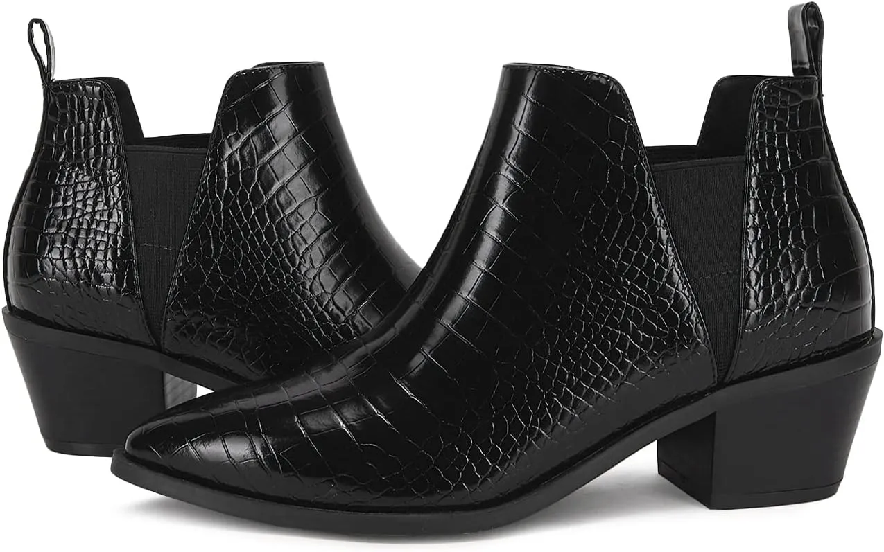 Minshluu Booties for Women Stacked Chunky Heel Ankle Boots Slip on Western Low Heel Chelsea Boots