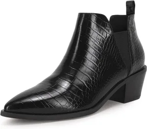 Minshluu Booties for Women Stacked Chunky Heel Ankle Boots Slip on Western Low Heel Chelsea Boots