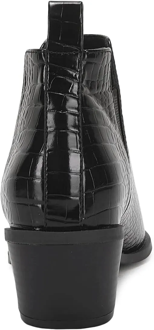 Minshluu Booties for Women Stacked Chunky Heel Ankle Boots Slip on Western Low Heel Chelsea Boots