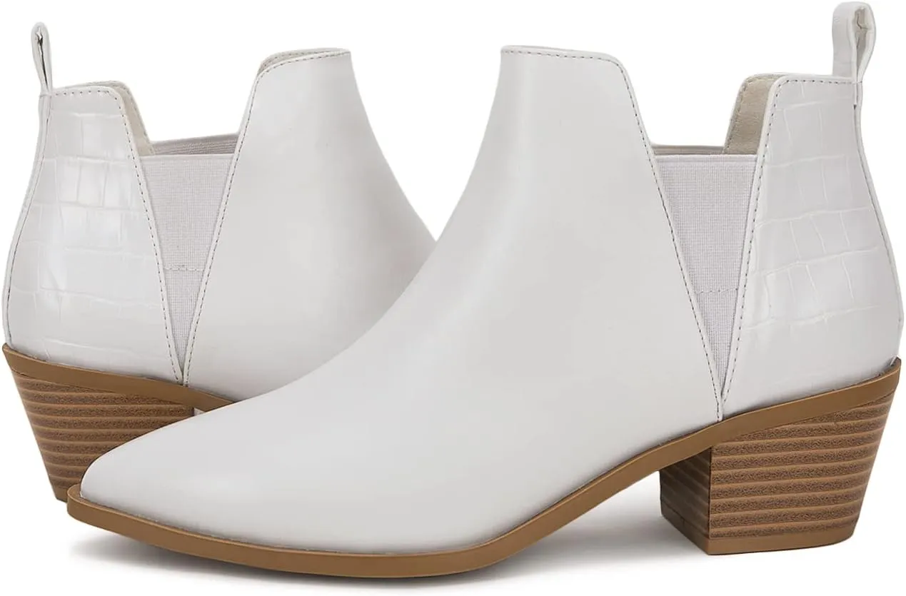 Minshluu Booties for Women Stacked Chunky Heel Ankle Boots Slip on Western Low Heel Chelsea Boots