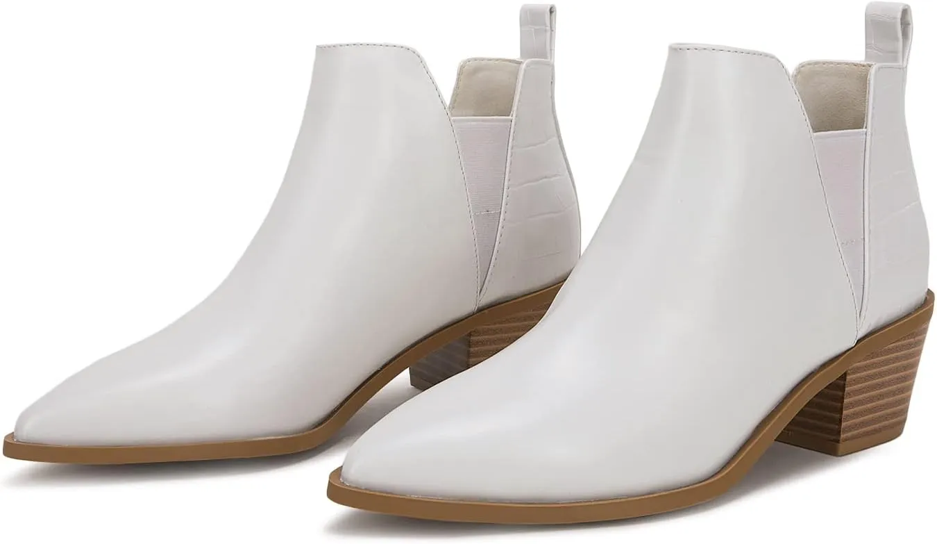 Minshluu Booties for Women Stacked Chunky Heel Ankle Boots Slip on Western Low Heel Chelsea Boots