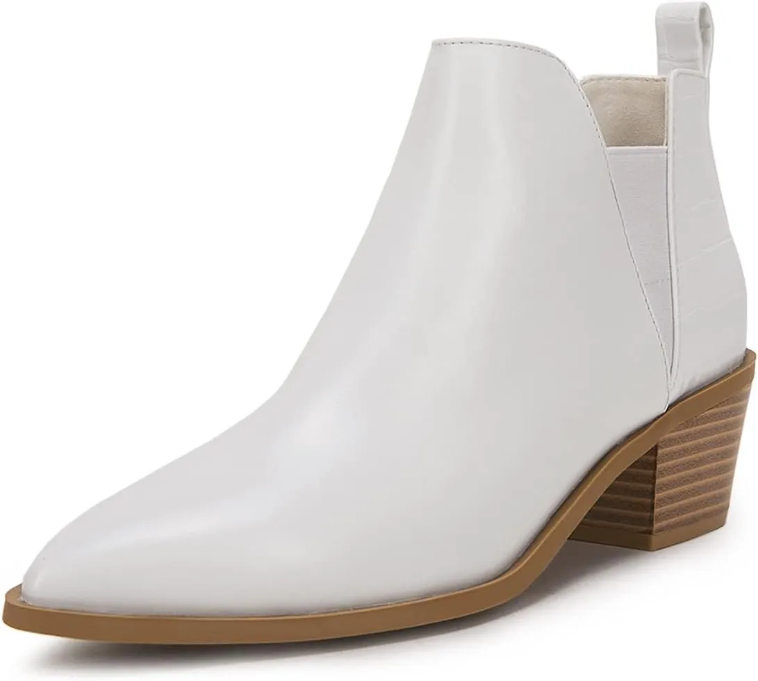 Minshluu Booties for Women Stacked Chunky Heel Ankle Boots Slip on Western Low Heel Chelsea Boots
