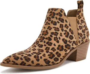 Minshluu Booties for Women Stacked Chunky Heel Ankle Boots Slip on Western Low Heel Chelsea Boots