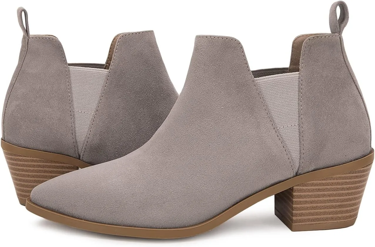 Minshluu Booties for Women Stacked Chunky Heel Ankle Boots Slip on Western Low Heel Chelsea Boots