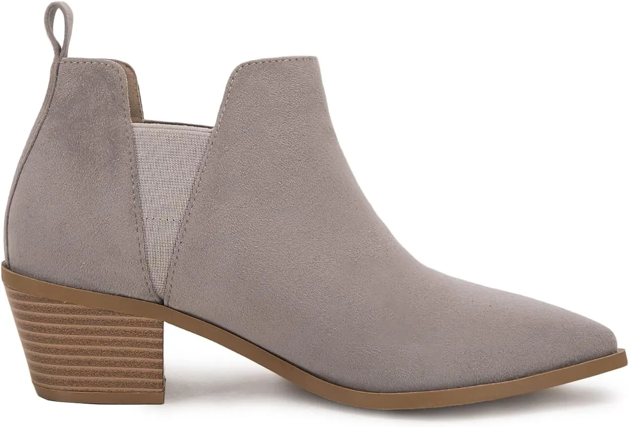 Minshluu Booties for Women Stacked Chunky Heel Ankle Boots Slip on Western Low Heel Chelsea Boots