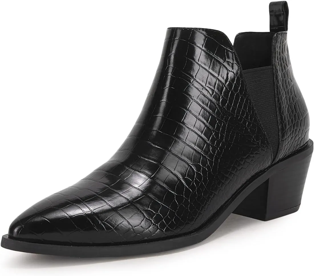 Minshluu Booties for Women Stacked Chunky Heel Ankle Boots Slip on Western Low Heel Chelsea Boots