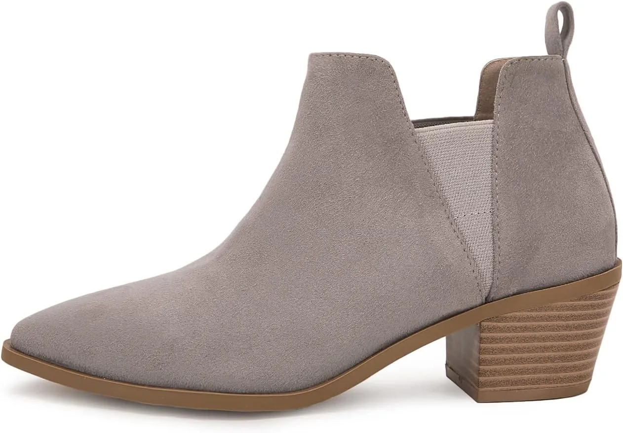Minshluu Booties for Women Stacked Chunky Heel Ankle Boots Slip on Western Low Heel Chelsea Boots