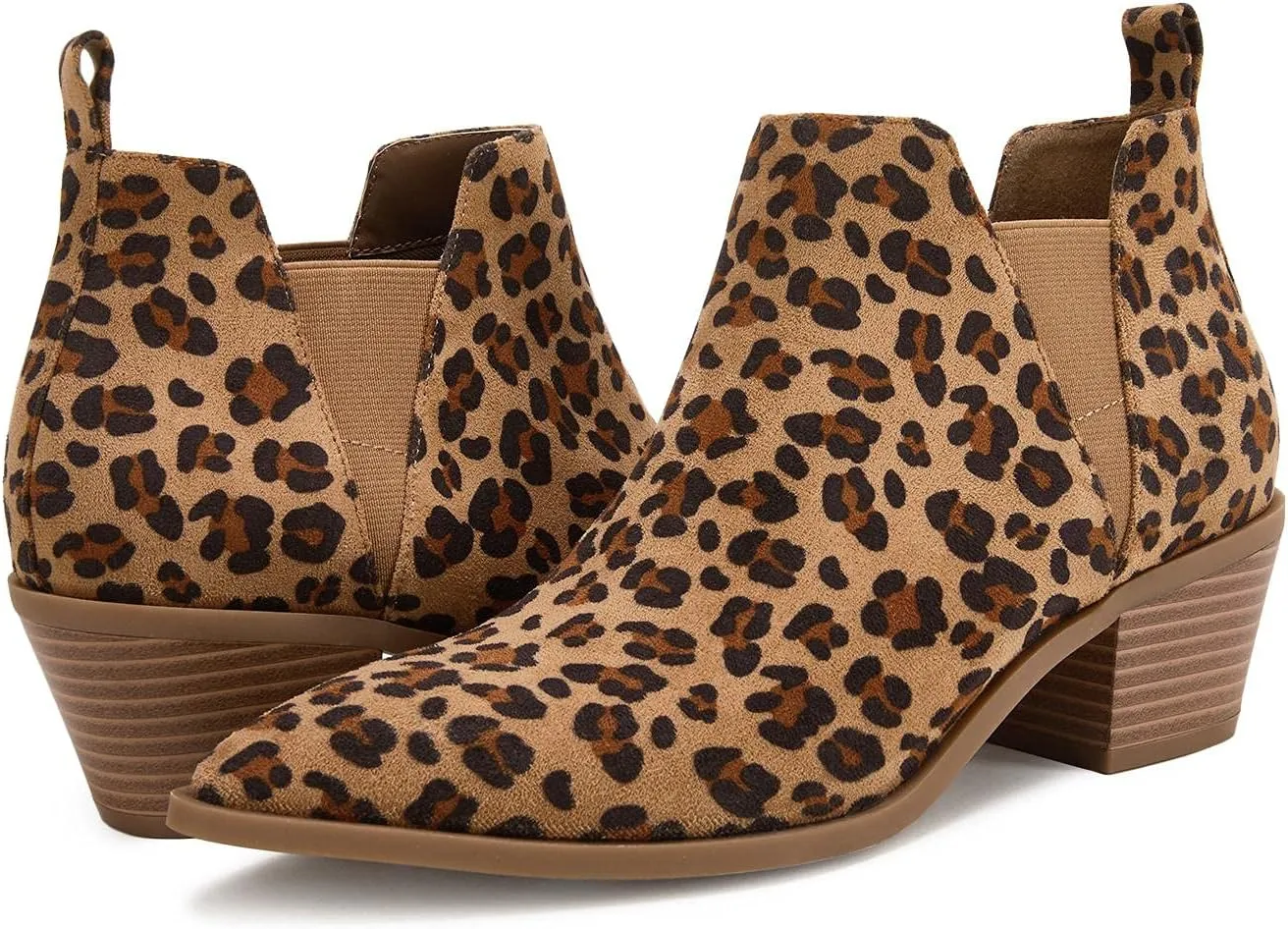 Minshluu Booties for Women Stacked Chunky Heel Ankle Boots Slip on Western Low Heel Chelsea Boots