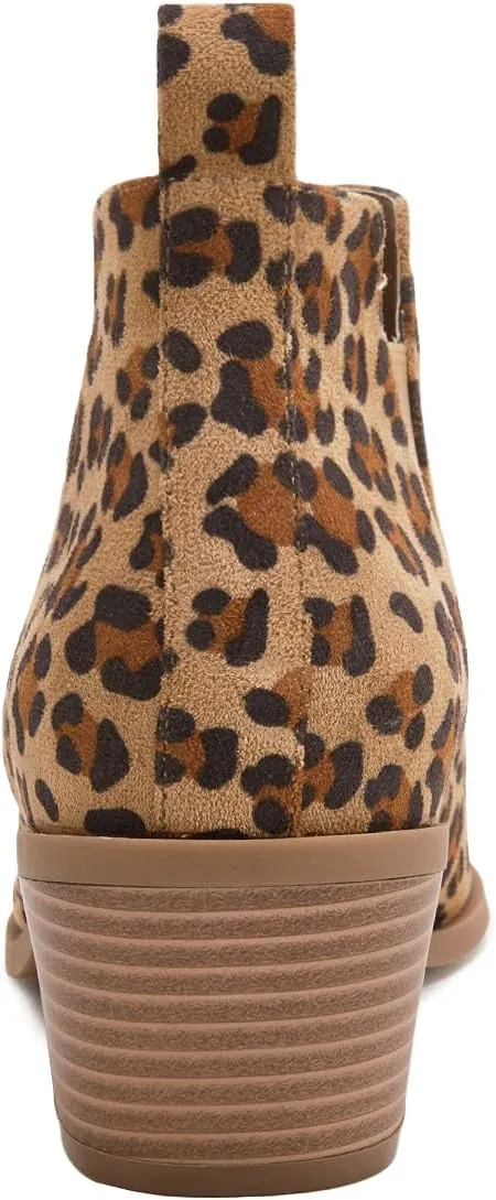 Minshluu Booties for Women Stacked Chunky Heel Ankle Boots Slip on Western Low Heel Chelsea Boots