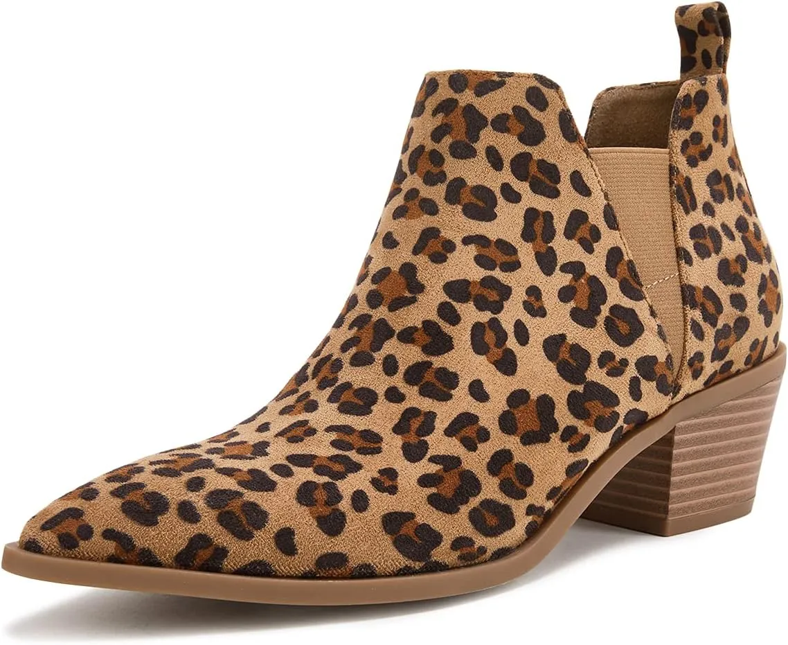Minshluu Booties for Women Stacked Chunky Heel Ankle Boots Slip on Western Low Heel Chelsea Boots