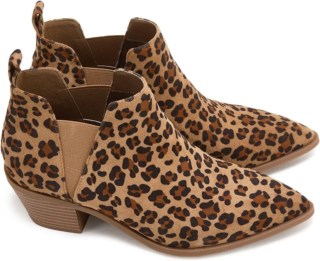 Minshluu Booties for Women Stacked Chunky Heel Ankle Boots Slip on Western Low Heel Chelsea Boots