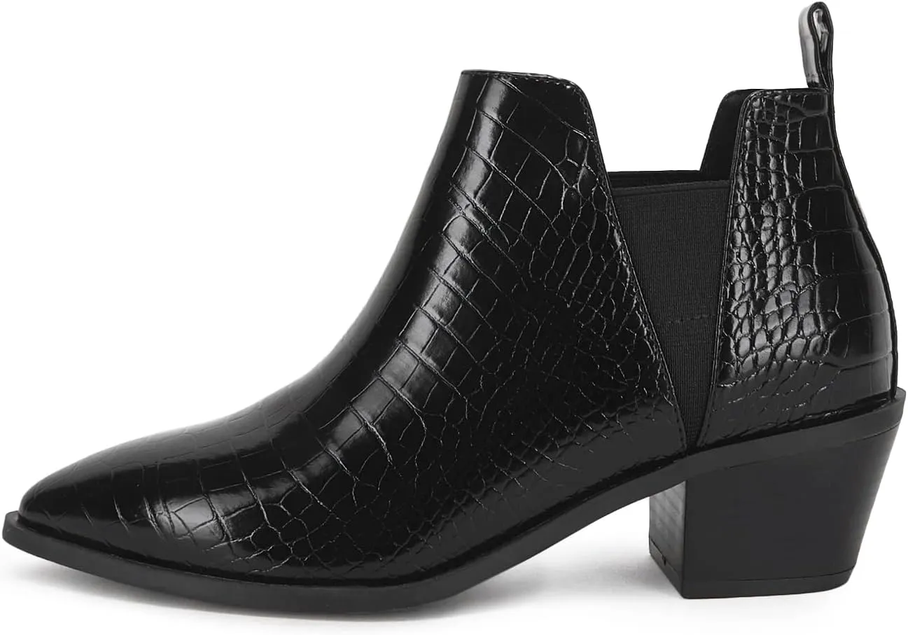 Minshluu Booties for Women Stacked Chunky Heel Ankle Boots Slip on Western Low Heel Chelsea Boots
