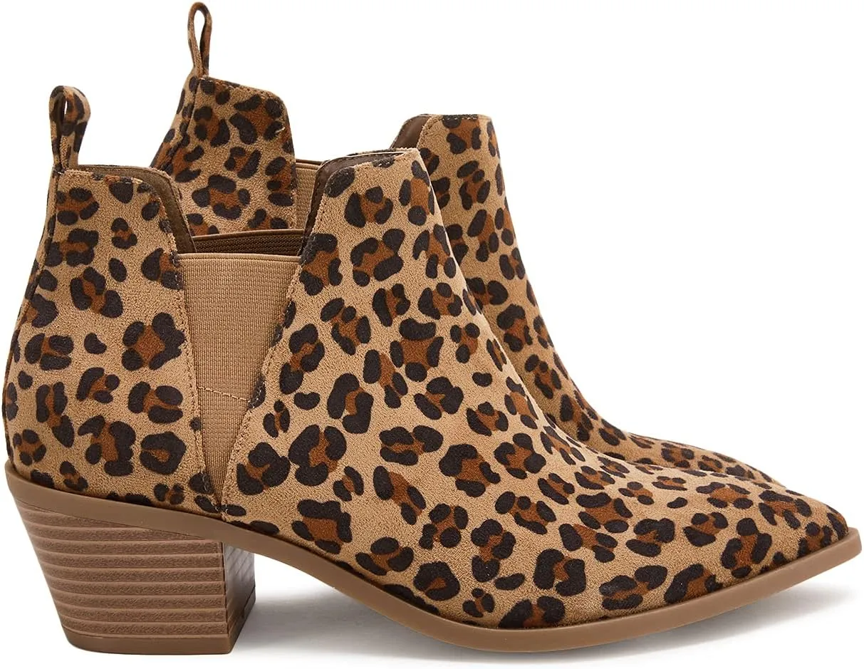 Minshluu Booties for Women Stacked Chunky Heel Ankle Boots Slip on Western Low Heel Chelsea Boots
