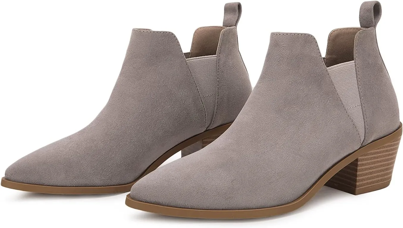 Minshluu Booties for Women Stacked Chunky Heel Ankle Boots Slip on Western Low Heel Chelsea Boots