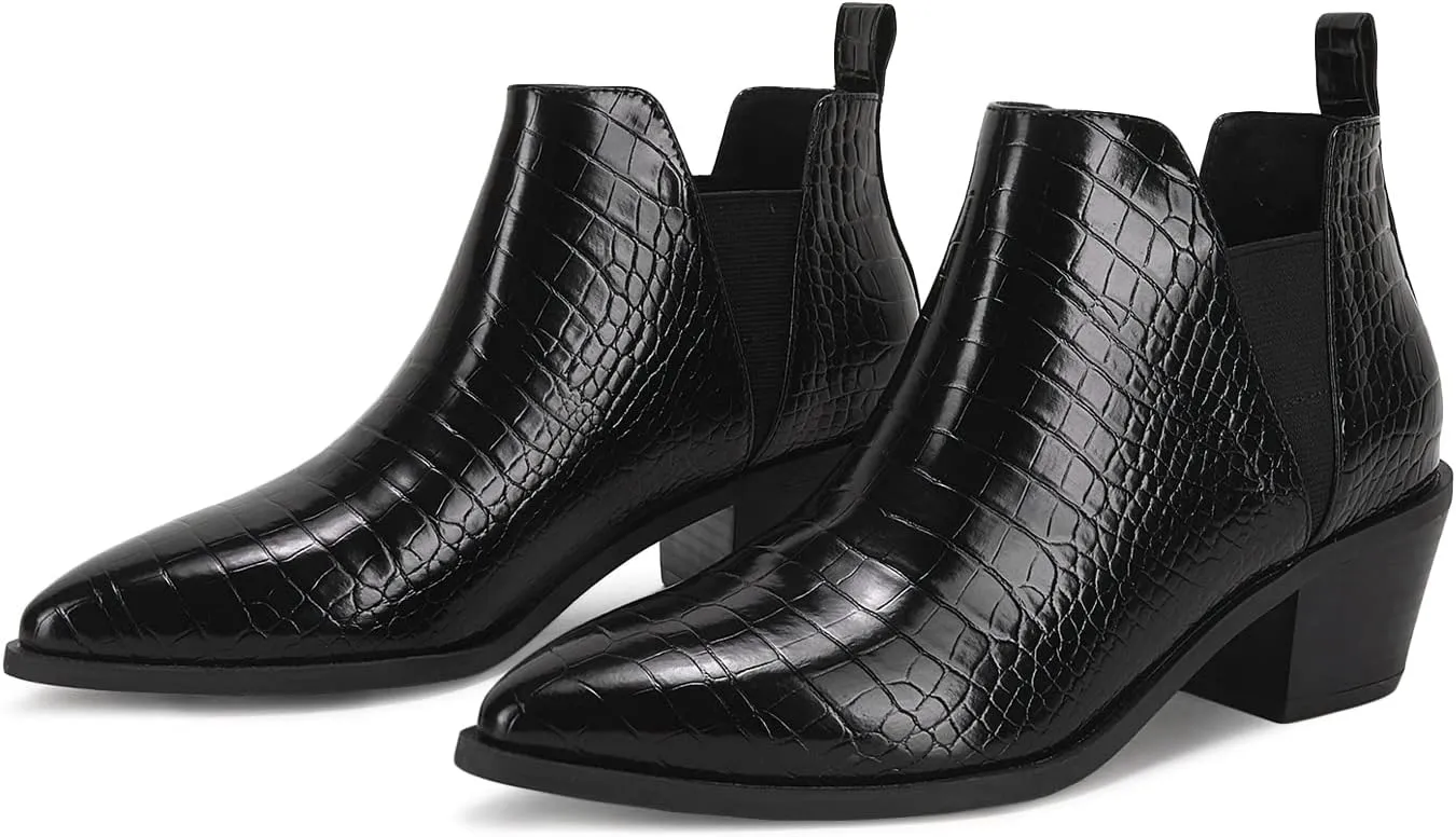 Minshluu Booties for Women Stacked Chunky Heel Ankle Boots Slip on Western Low Heel Chelsea Boots