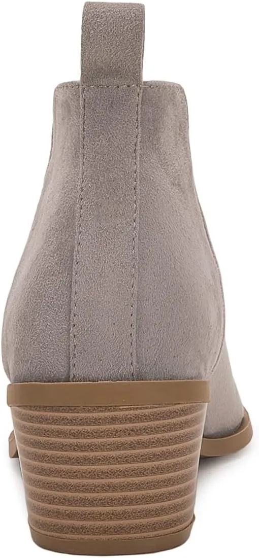 Minshluu Booties for Women Stacked Chunky Heel Ankle Boots Slip on Western Low Heel Chelsea Boots