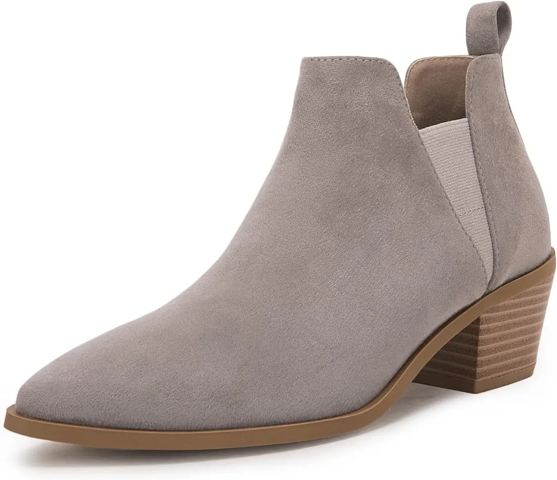Minshluu Booties for Women Stacked Chunky Heel Ankle Boots Slip on Western Low Heel Chelsea Boots