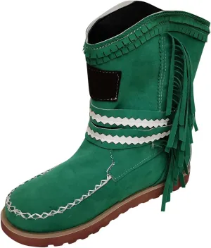 Moccasin Boots For Women Classic Ankle Boots Comfortable Flat Cowboy Boots Wide Calf Slouch Boots Suede Western Boots